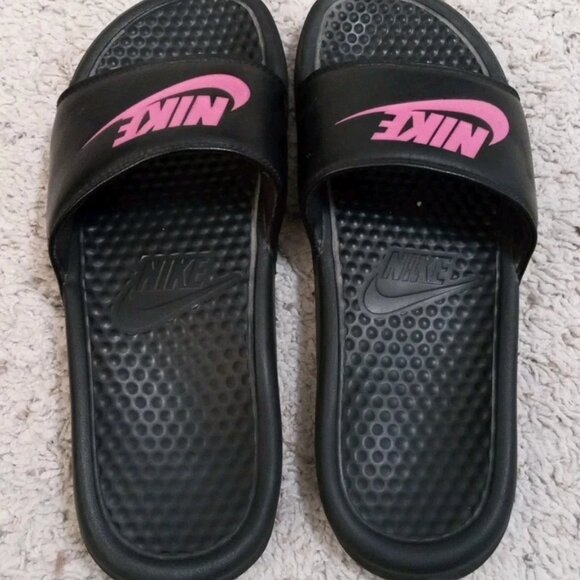 Nike Benassi JDI Black & Pink Slides Sandals Women Size 9 - Picture 4 of 6